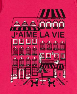 Little Girls' Interlock Dress with Black & White Striped Hem