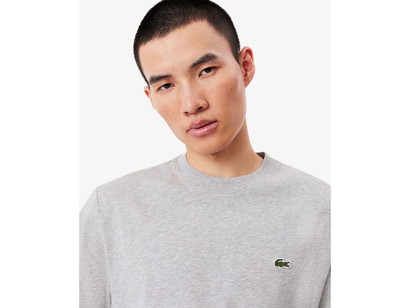 Мужская футболка Lacoste Classic-Fit Crewneck Logo, цвет: Серебряный — фото 3