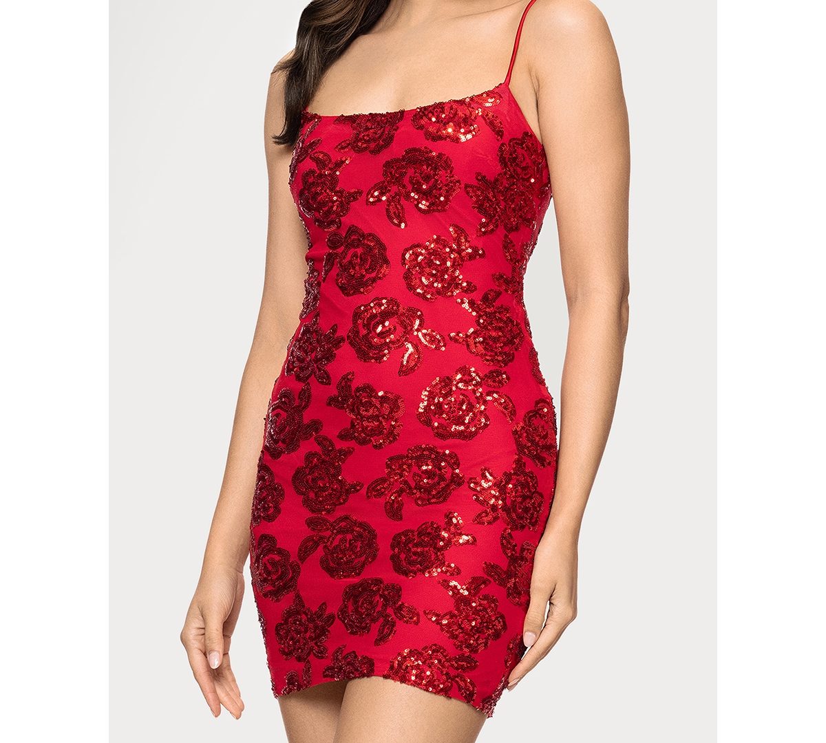 Blondie Nites Juniors' Short Sequined Party Square Neck Dress In Animal Print