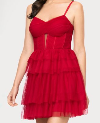 Juniors' Mesh Corset Illusion Sweetheart Neck Dress