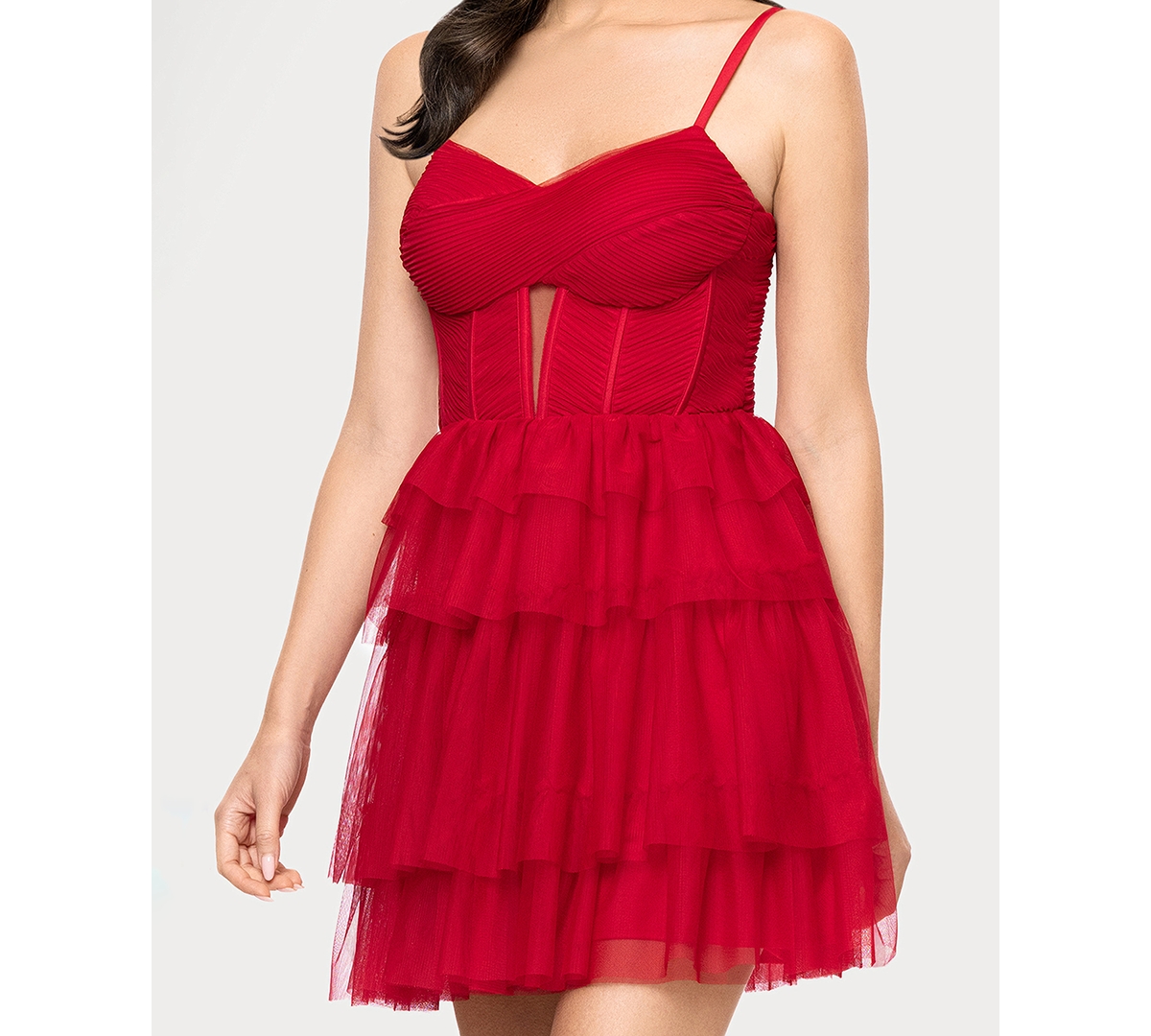 Blondie Nites Corset Mesh Ruffle Minidress In Red