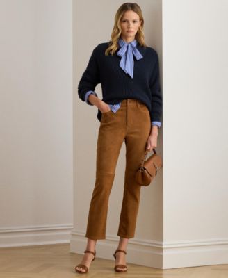 Lauren Ralph Lauren - Women's High-Rise Goat-Suede Straight Ankle Pants
