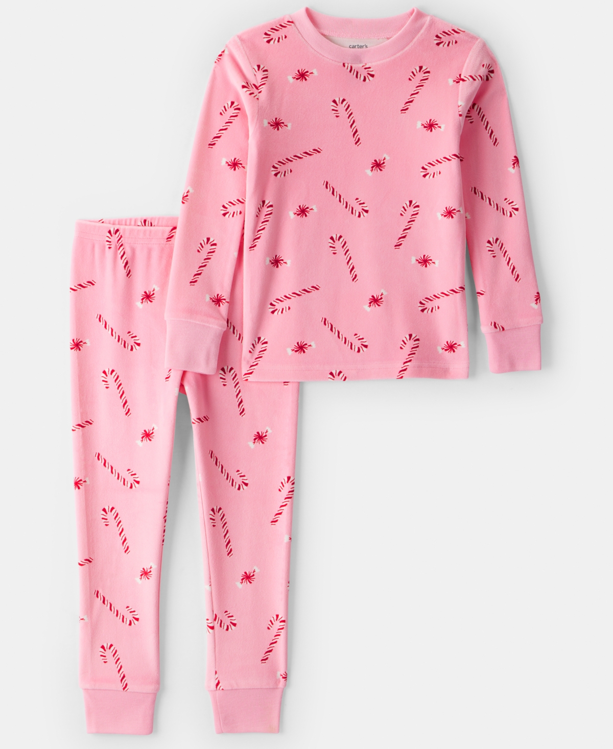 Carter's Babies' Toddler Girls 2-piece Velour Peppermint Printed Pajama Top And Pants Set In Pink
