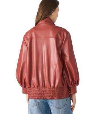 Women's Faux Leather High Collared Bomber Jacket
