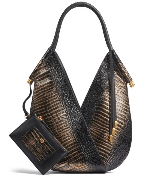 Женская сумка Donna Karan New York Baldwin Metallic Croco Shoulder, цвет: Чёрный / Золотой