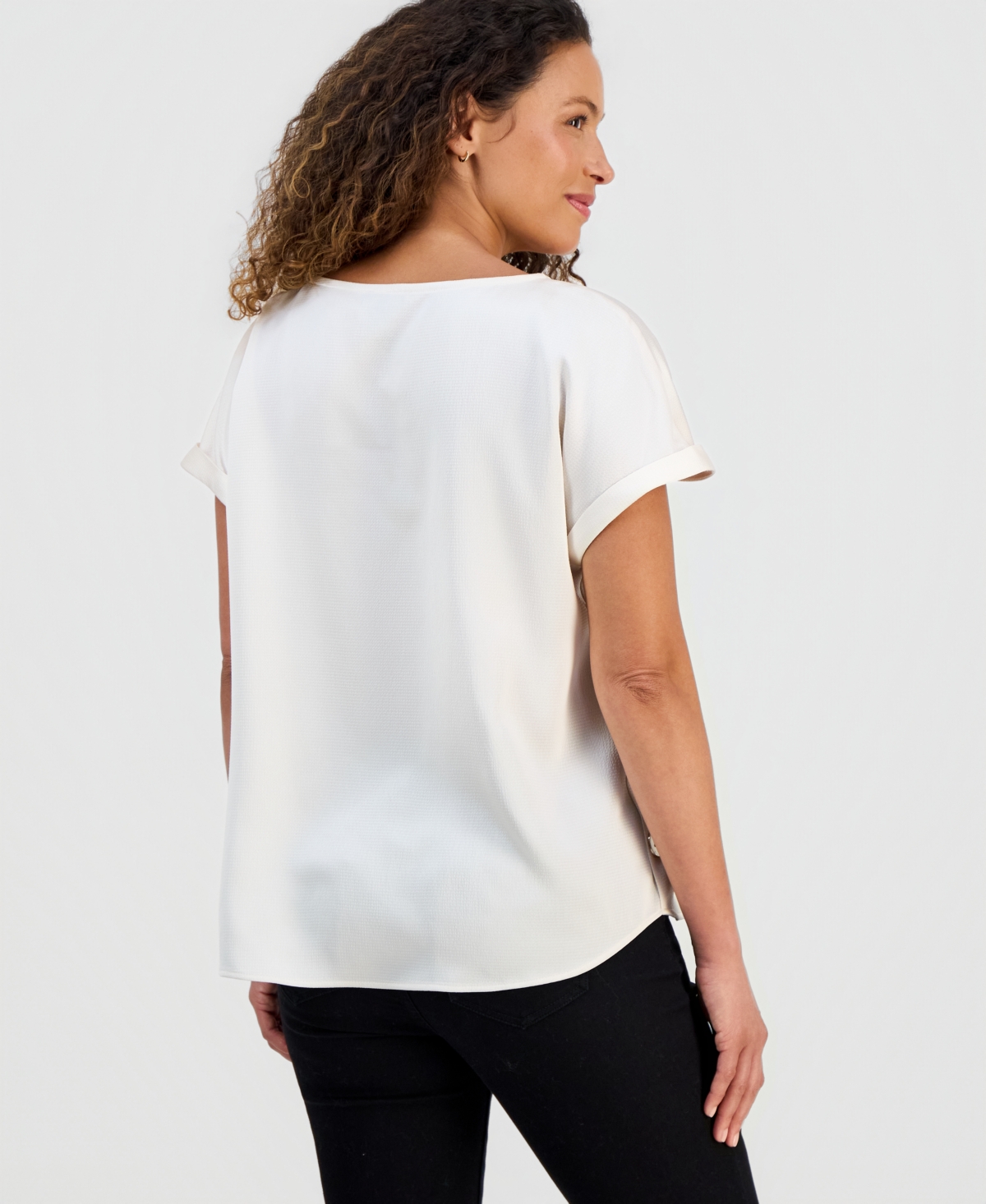 Jones New York Petite Hammered Satin Button-Trim Blouse