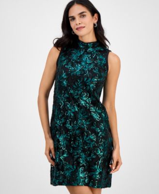 Petite Sleeveless Sequined Lace A-Line Dress