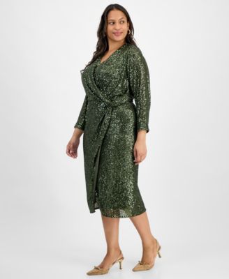 Plus Size Sequin Faux-Wrap Sheath Dress