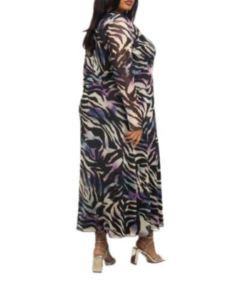 Women's Zebra Print Mesh Midaxi Dress