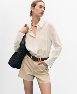 MANGO - Women's Frayed Hem Denim Shorts