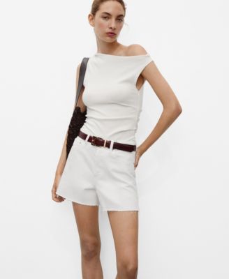 MANGO - Women's Frayed Hem Denim Shorts