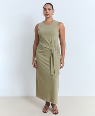 Women's Knot Detail Cotton Midi Dress