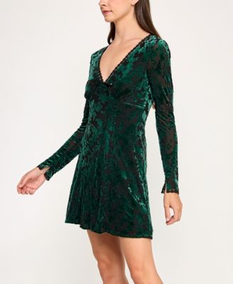 Women's Long Sleeve Velvet V-Neck Dress