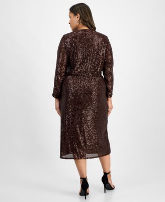 Plus Size Sequin Faux-Wrap Sheath Dress