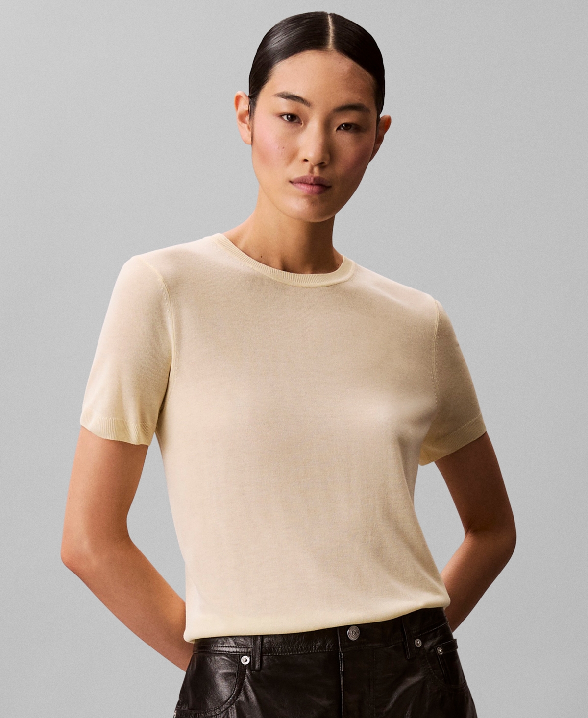 Calvin Klein Women's Fine Gauge Short-sleeve Sweater In White