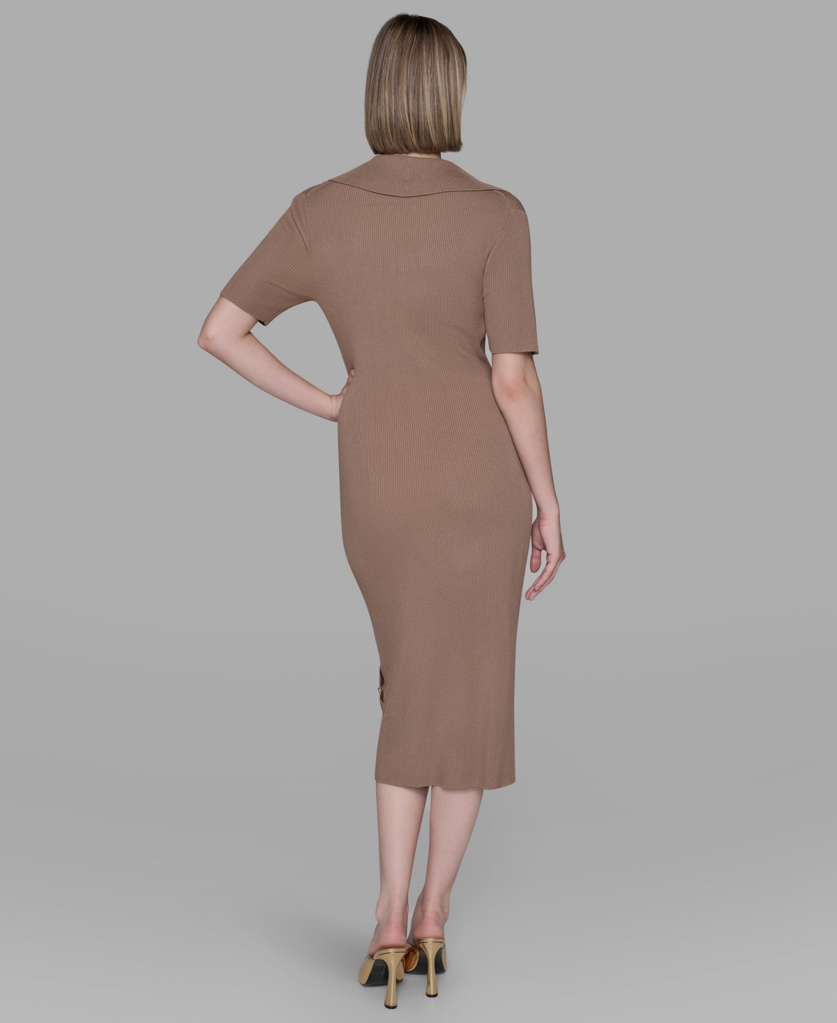 Karl Lagerfeld Women's Ribbed Bodycon Dress In Brown