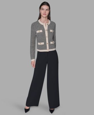 Women's Striped Crewneck Cardigan Sweater