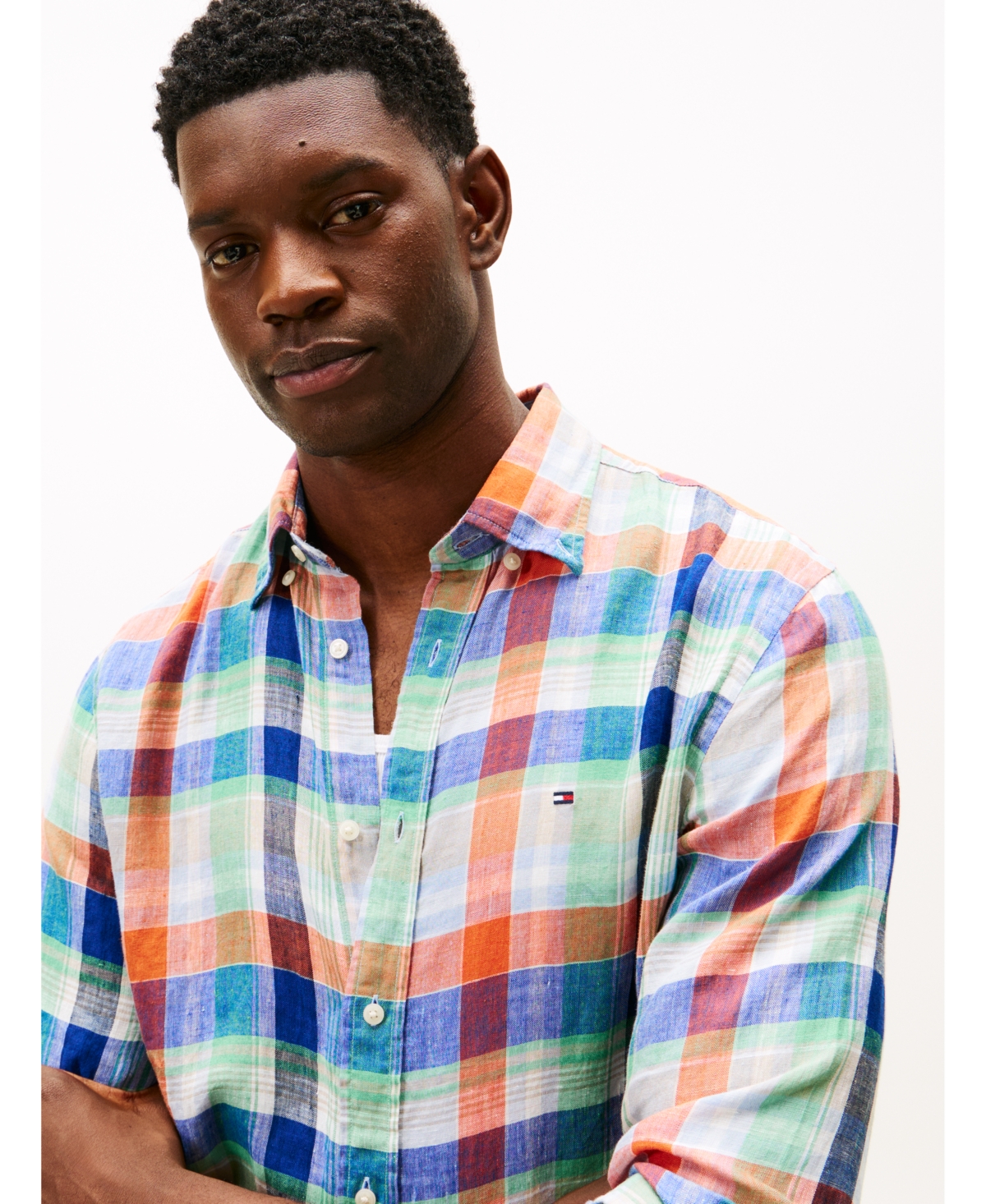 Tommy Hilfiger Men's Regular-Fit Linen Madras Shirt