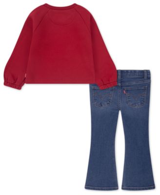 Toddler Girls 2-Piece Ruched Crewneck Sweatshirt and Flared Jeans Set