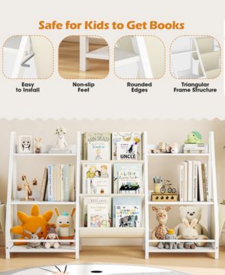 2-in-1 Kids Bookshelf and Toy Storage Organizer with Fabric Bins