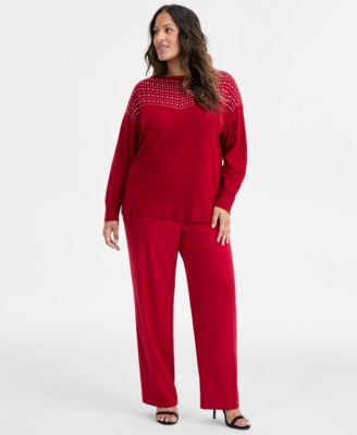 Plus Size Pull-On Mid-Rise Straight-Leg Pants 