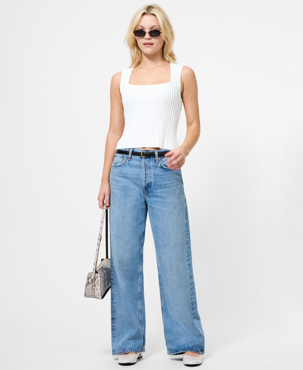 French Connection Ottoman Crinkle Sleeveless Top In White