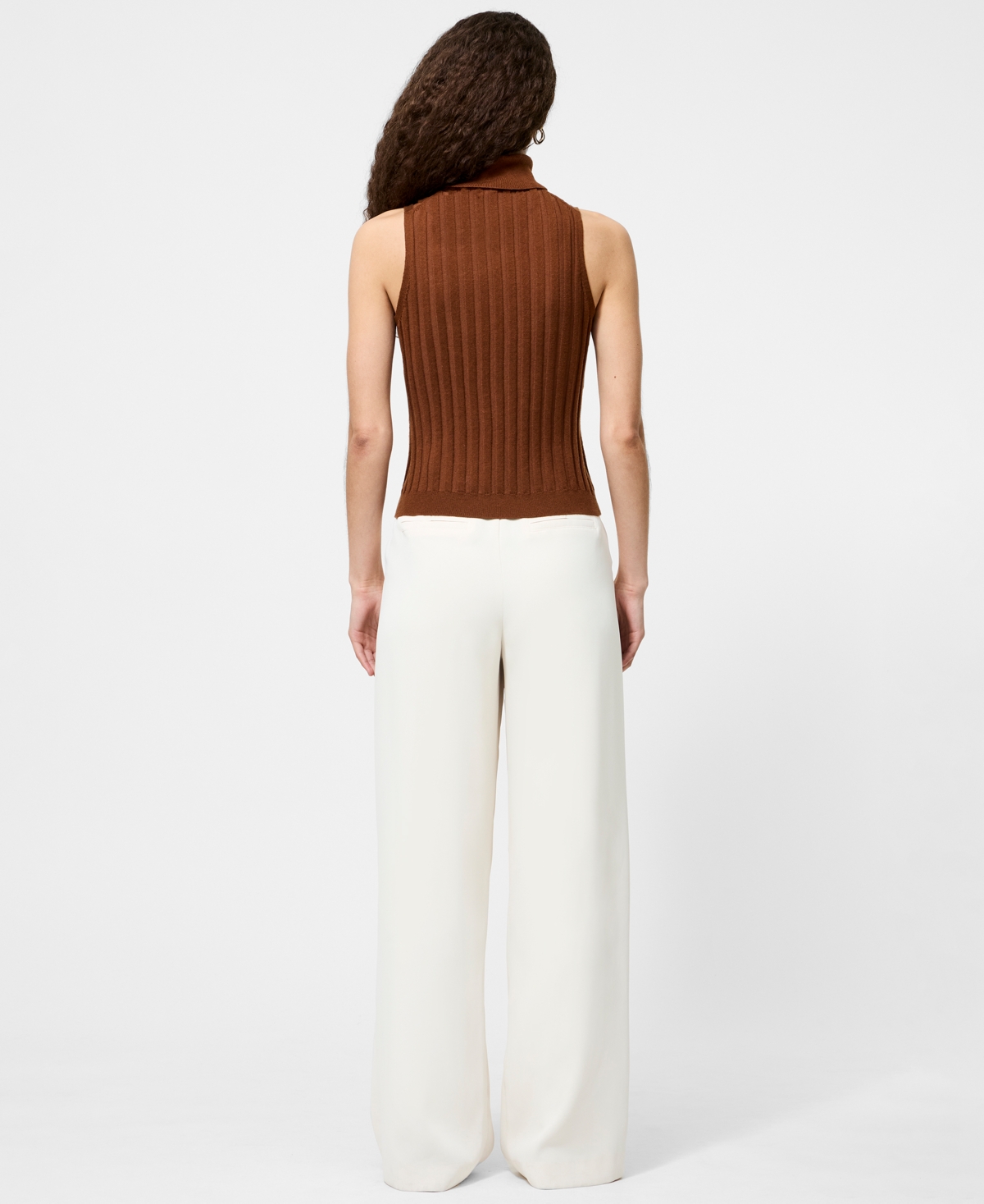 French Connection Padma Fine Knit Turtleneck Tank Top In Brown