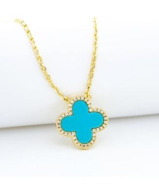 Turquoise Flower Solitaire Pendant with CZ Surround