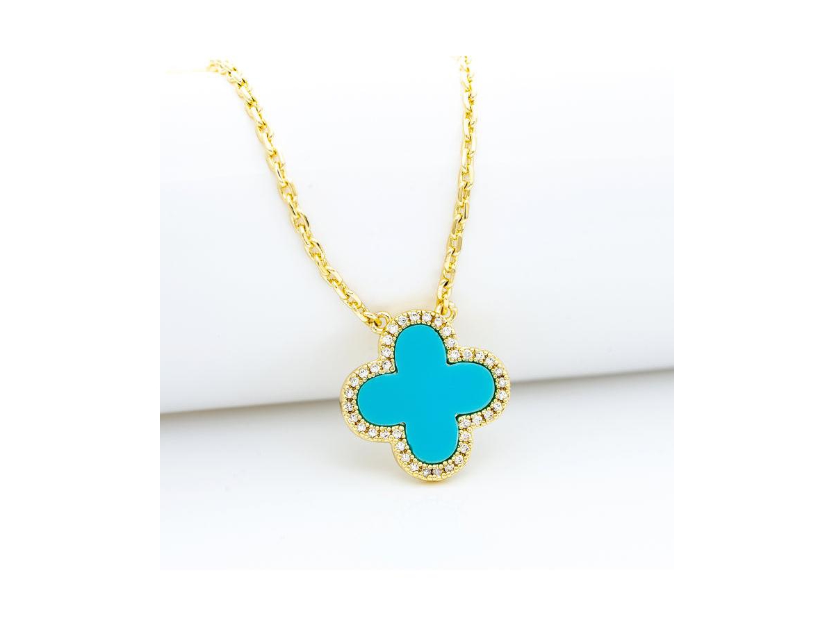 Turquoise Flower Solitaire Pendant with Cz Surround