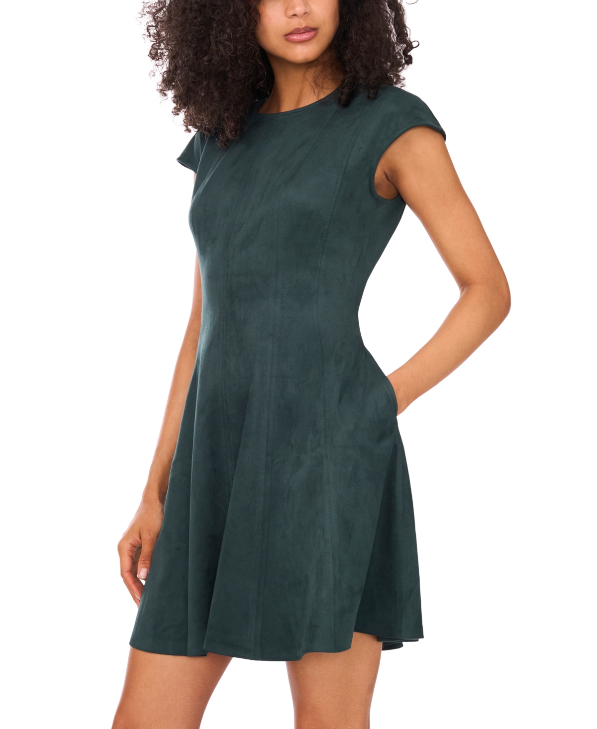 Vince Camuto Women's Faux-suede Cap Sleeves Mini Dress In Green