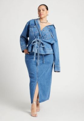 Women's Plus Size Denim Jacket With Cinched Waist