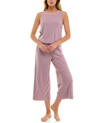 Women's 2-Piece Contrast Binding Sleeveless T-Shirt and Pajama Set