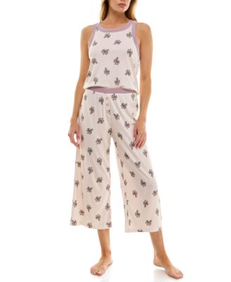 Women's 2-Piece Contrast Binding Sleeveless T-Shirt and Pajama Set