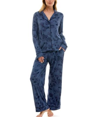 Women's 2-Piece Long Sleeve Top and Printed Pajama Set