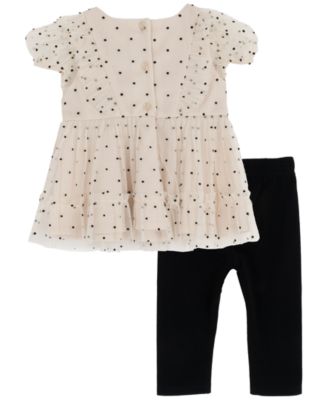 Baby Girl 2-Piece Mesh Polka Dot Top and Leggings Set