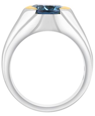 London Blue Topaz (6 ct. t.w.) and White Zircon (5/8 ct. t.w.) Ring in 14K Gold over Sterling Silver