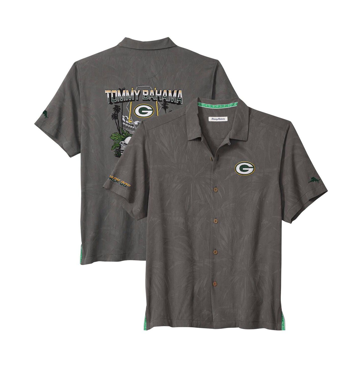 Мужская рубашка Tommy Bahama Gray Green Bay Packers Endzone Paradise Coolmax Button-Up — фото 1