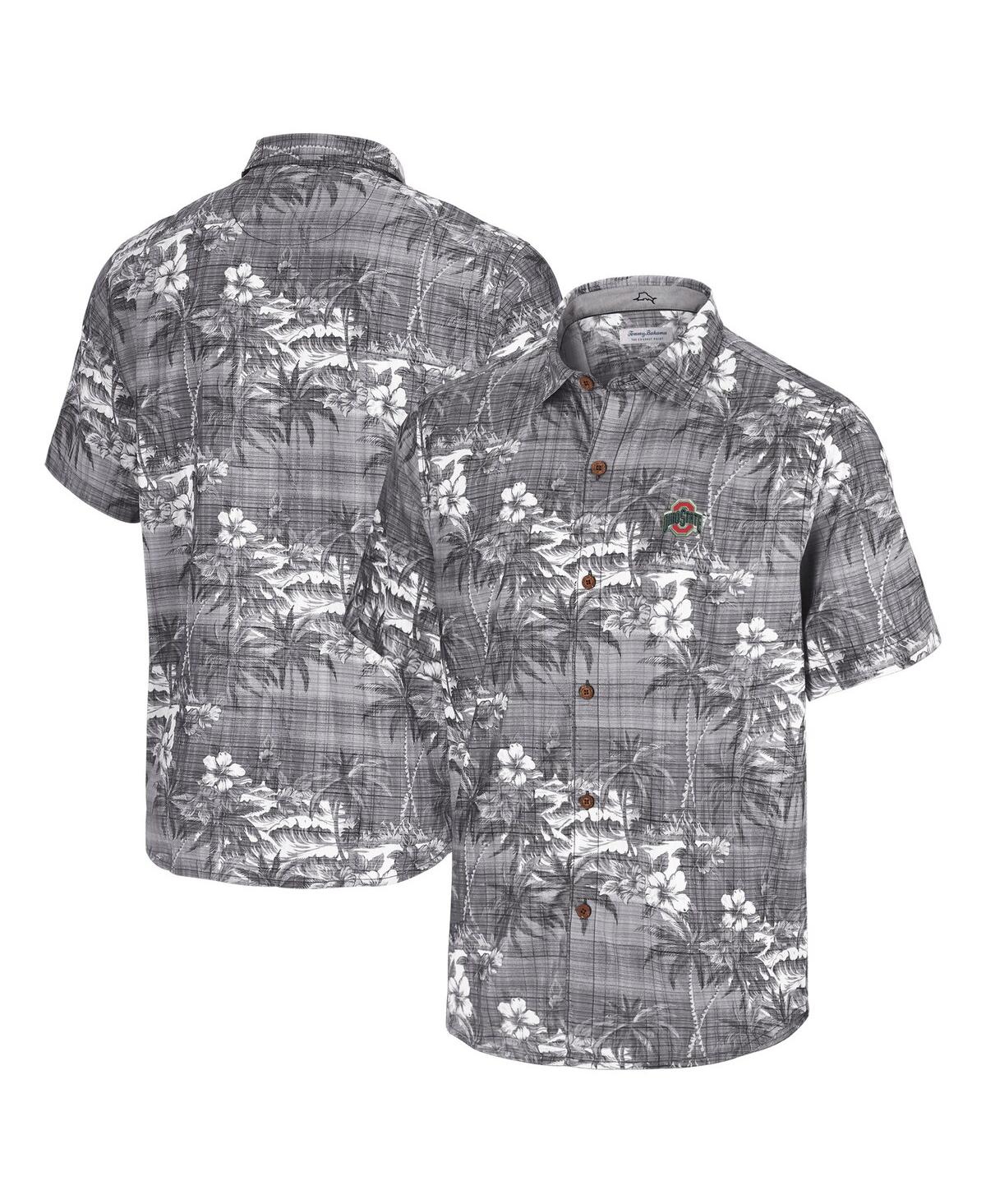 Tommy Bahama Men's Black Ohio State Buckeyes Coconut Point Isla Palmetta Camp Button-up Shirt In Gray