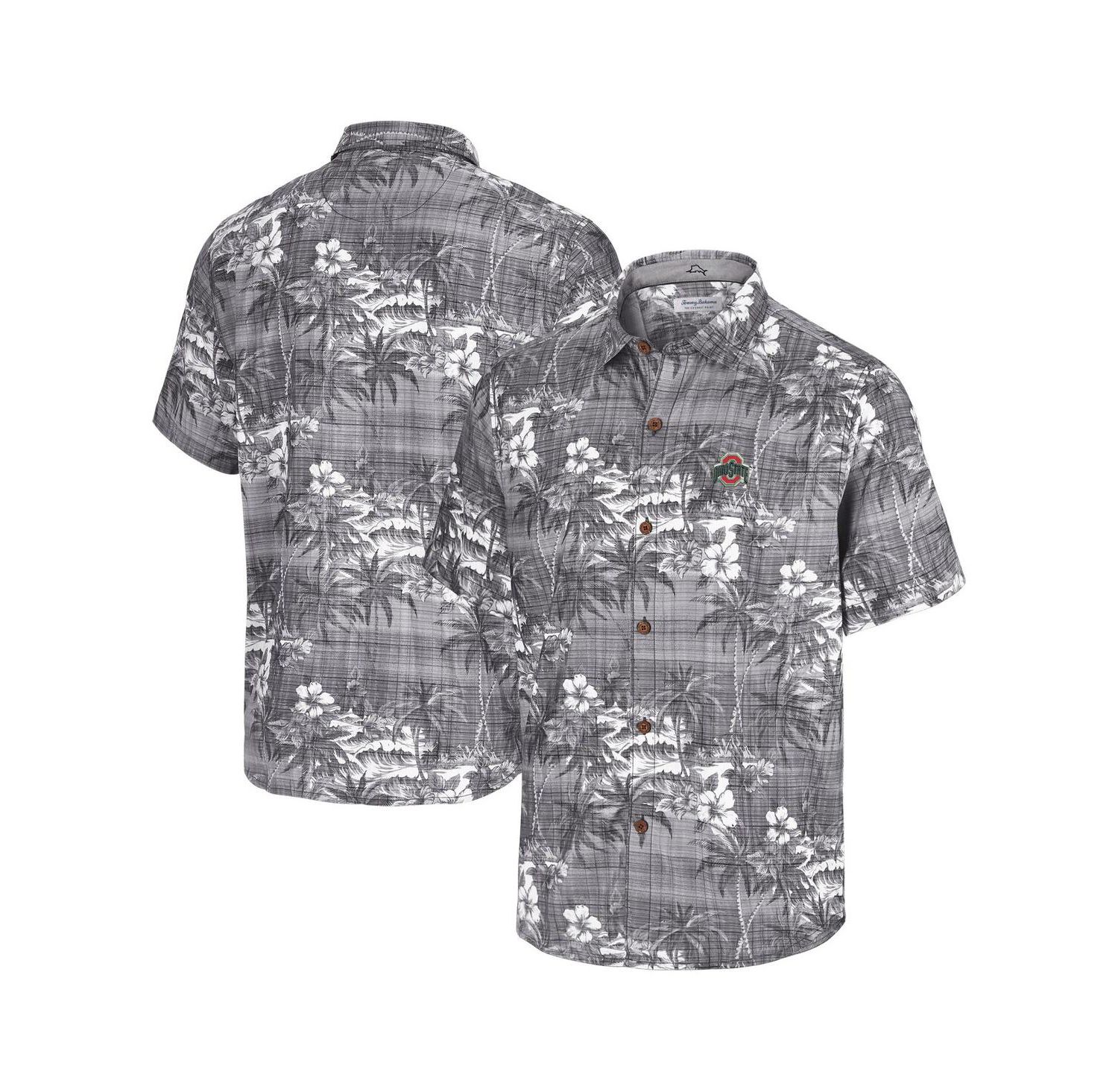 Men's Black Ohio State Buckeyes Coconut Point Isla Palmetta Camp Button-Up Shirt