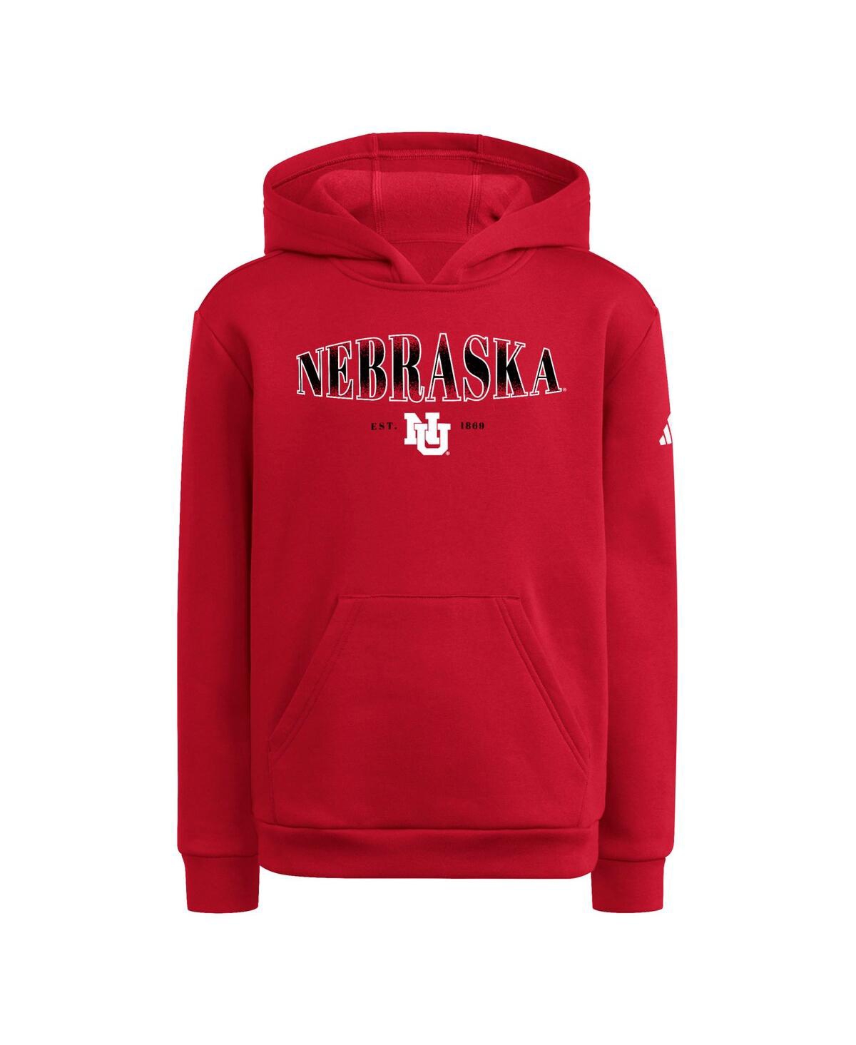 Adidas Originals Big Boys And Girls Scarlet Nebraska Huskers Puffed Out Pullover Hoodie In Red