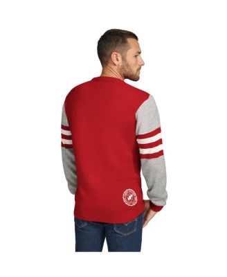 Men's Scarlet/Heather Gray San Francisco 49ers Acrylic Crewneck Pullover Sweatshirt