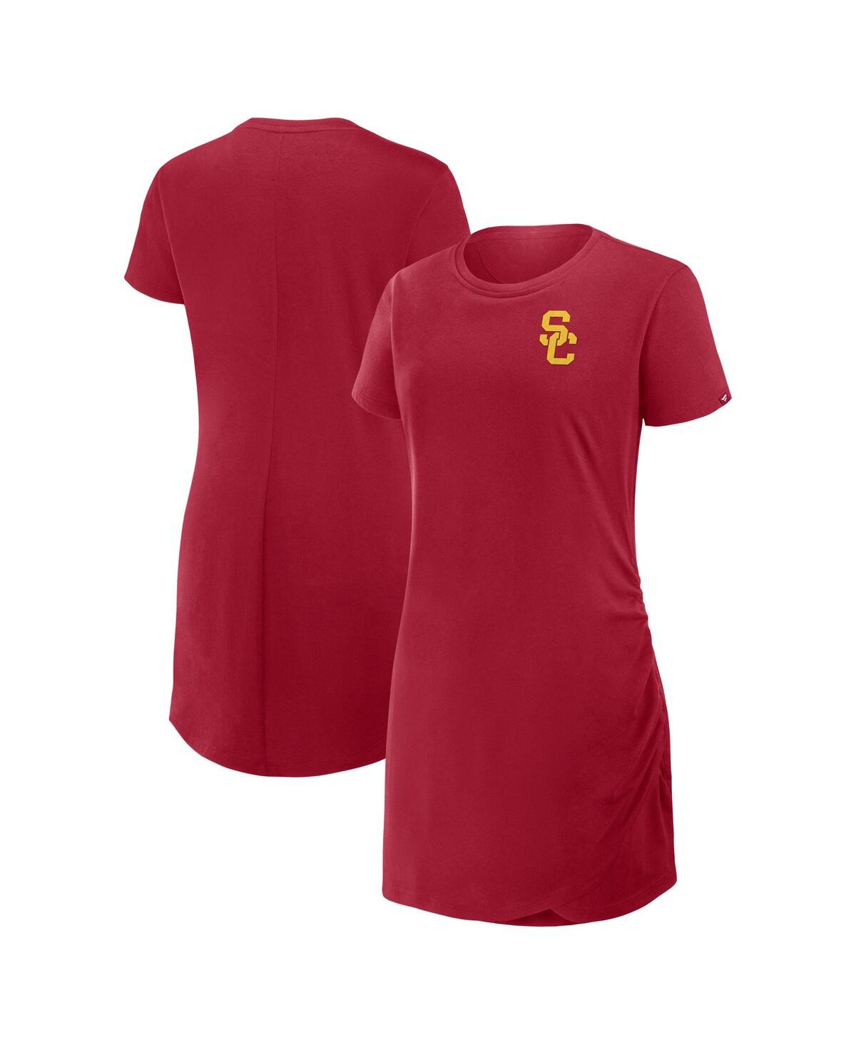 Fanatics Women's Cardinal Usc Trojans Ruched Drape T-shirt Dress In Red