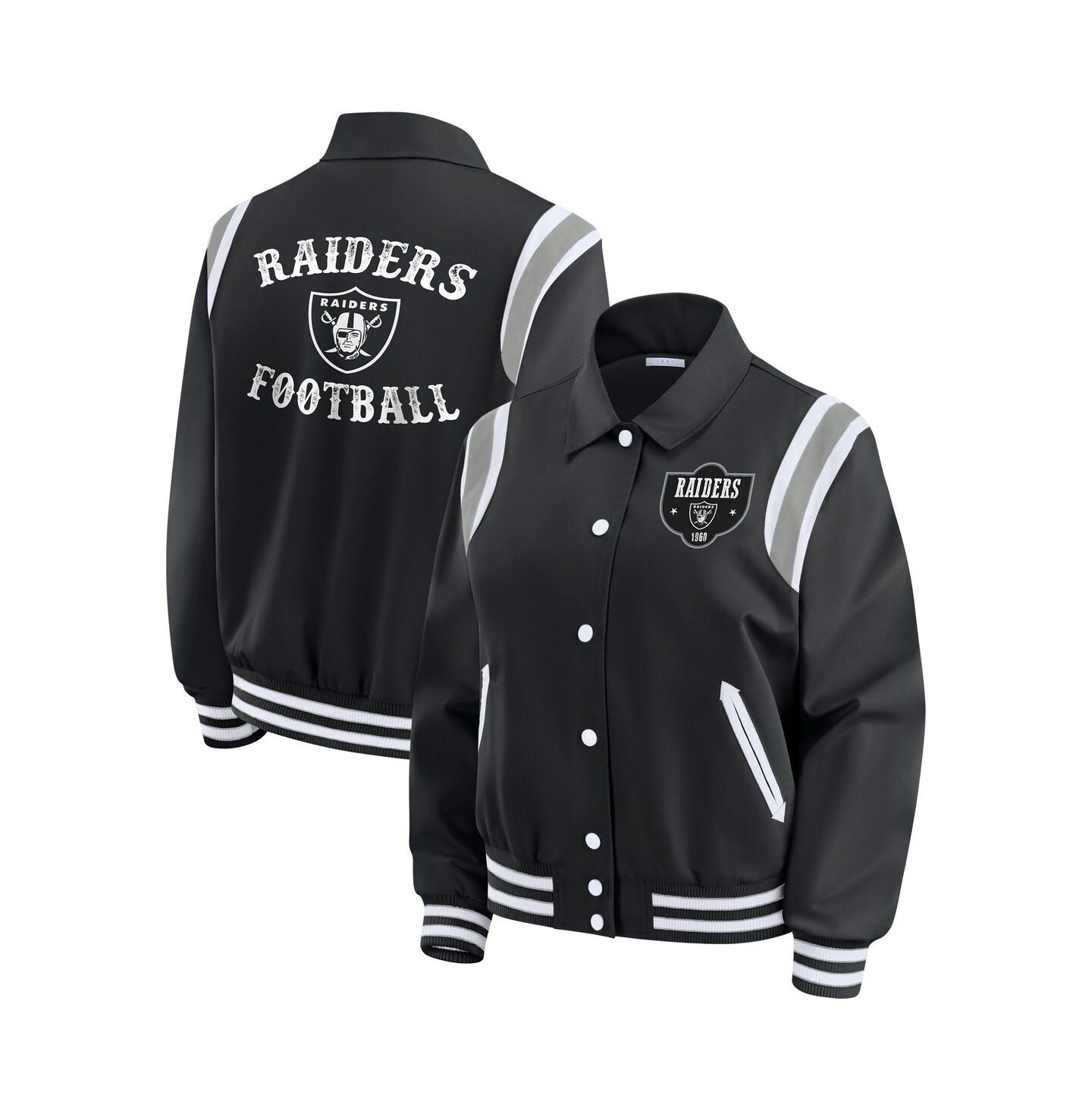 Женская куртка WEAR by Erin Andrews Black Las Vegas Raiders Varsity Lightweight Full-Snap — фото 1