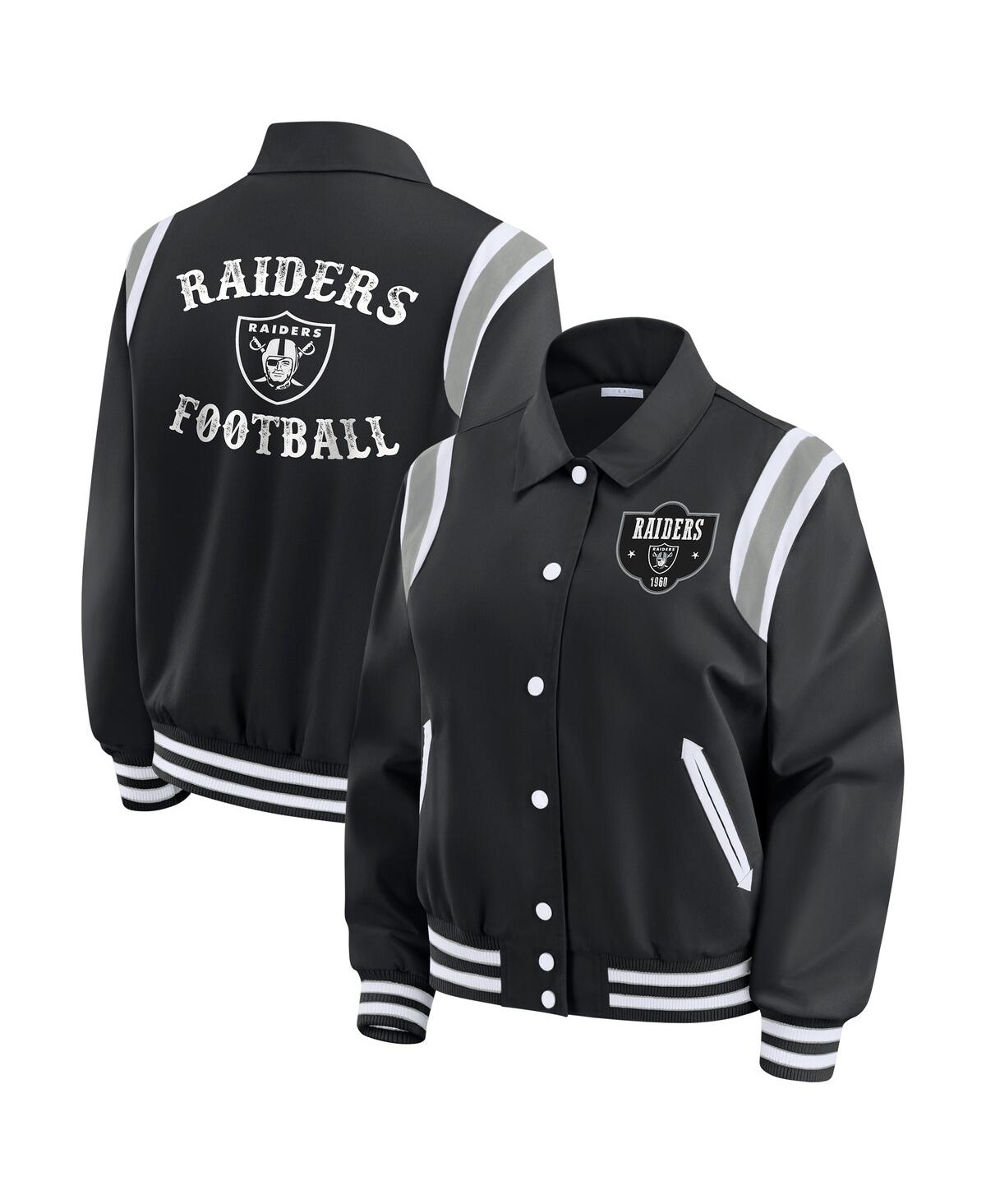 Wear By Erin Andrews Women's Black Las Vegas Raiders Varsity Lightweight Full-snap Jacket In Black
