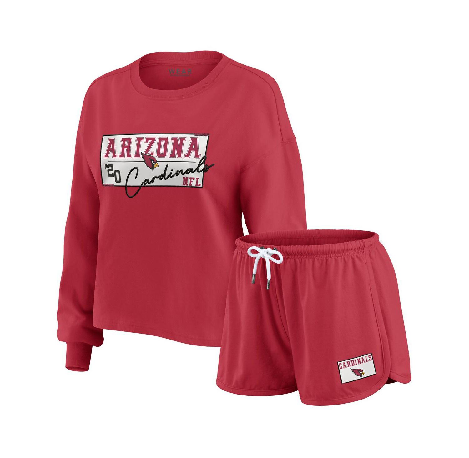 Women's 2-Piece Cardinal Arizona Cardinals Heavy Rugby Jersey Long Sleeve T-Shirt and Shorts Lounge Set