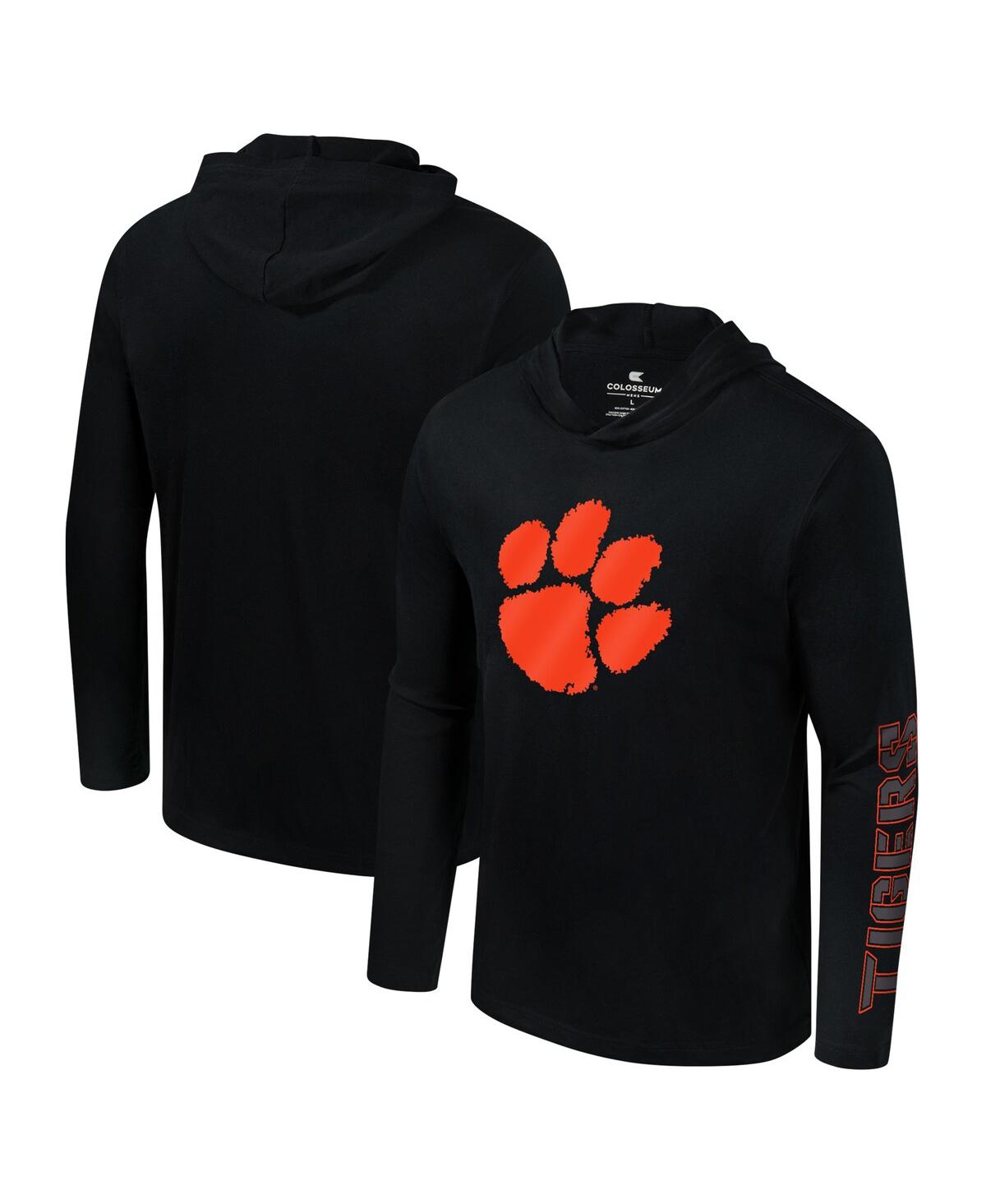 Colosseum Men's Black Clemson Tigers Color Pop Active Blend 2-hit Long Sleeve Hooded T-shirt In Black