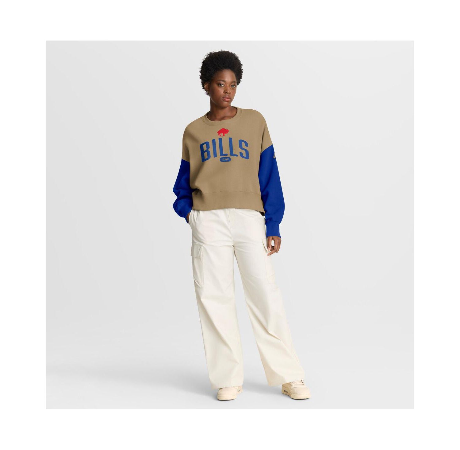 Women's Tan Buffalo Bills Oversized Rewind Pullover Sweatshirt