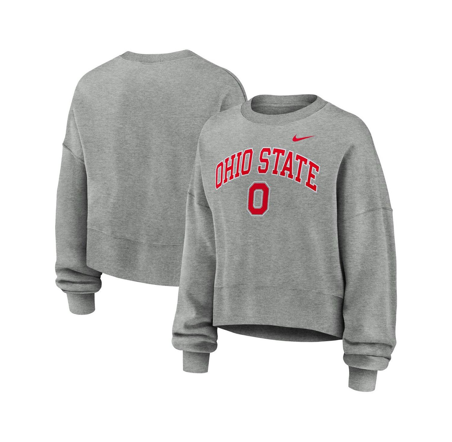 Women's Heather Gray Ohio State Buckeyes Oversized Phoenix Arch Pullover Sweatshirt