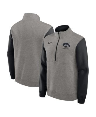 Nike - Men's Heather Gray/Black Iowa Hawkeyes Club Fleece Half-Zip Pullover Sweatshirt