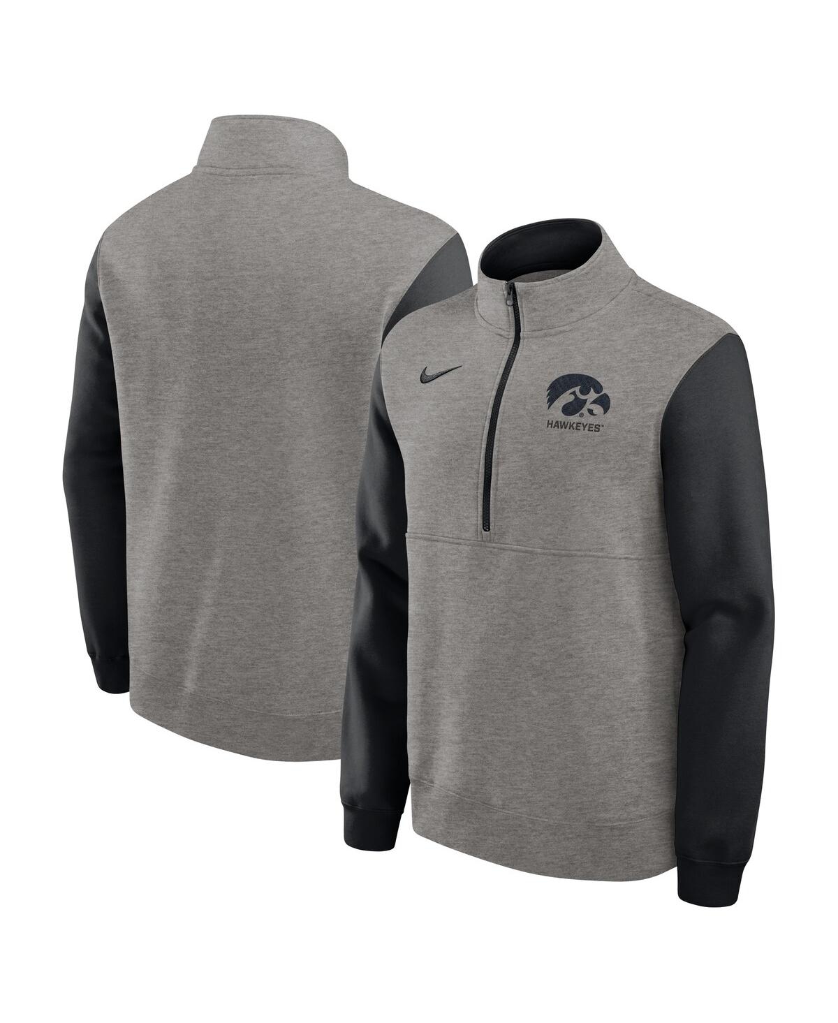 Nike Men's Heather Gray/Black Iowa Hawkeyes Club Fleece Half-Zip Pullover Sweatshirt